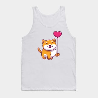 Cute shiba inu holding love ballon cartoon Tank Top